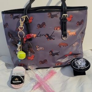 NWT Gray Dachshund Bag, Bag Charm, Lip Tint, Knot Bracelet